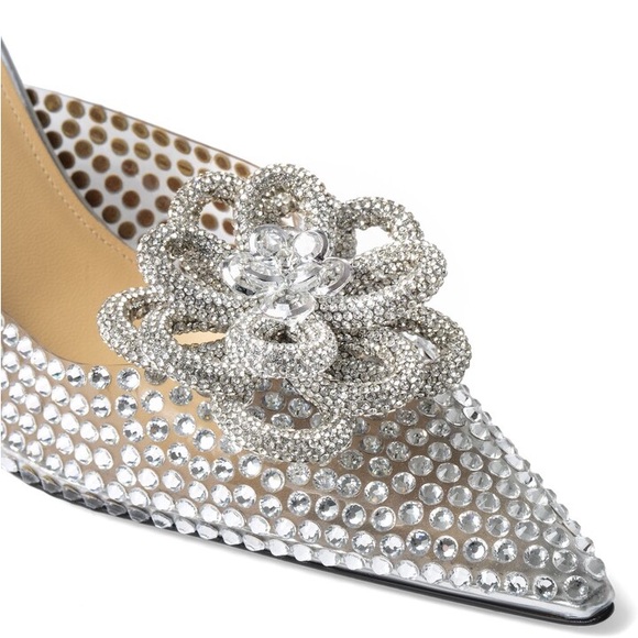 Mach & Mach Carrie Crystal Flower Pointed Toe Mule Heels 36.5 - Picture 3 of 9